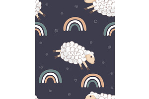 Cute sheep jumping among rainbows, an Animal Illustration by Toltemara