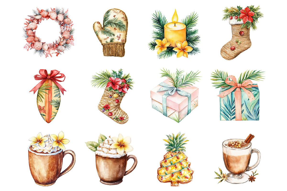 Tropical Christmas Clipart, an Illustration by Design Market (Photo 2 of 3)