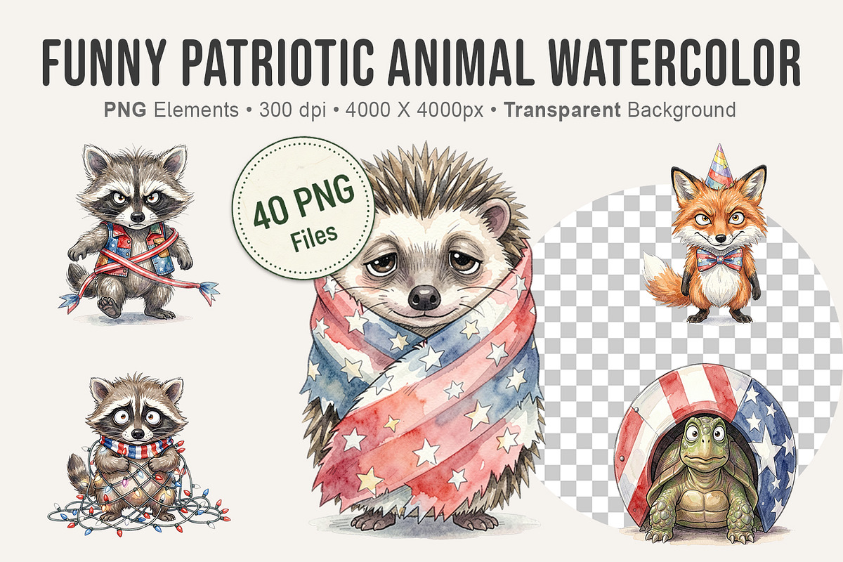 Funny Patriotic Animal PNG, an Illustration by Artnoy (Photo 1 of 8)