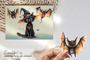 Halloween Black Cats And Bats