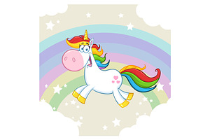 Cute Magic Unicorn Mascot Character