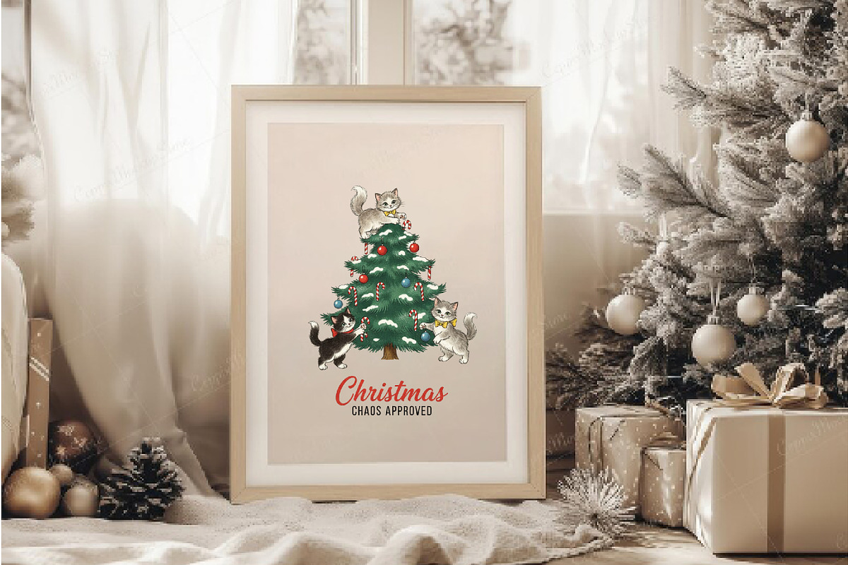 Christmas Tree Vintage Cat PNG, an Illustration by DreamArtGraphic (Photo 5 of 6)