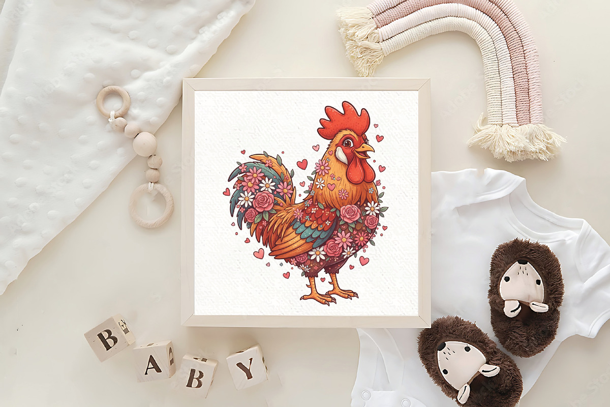 Western Floral Chicken Valentine PNG, an Illustration by CraftArtStudio (Photo 4 of 4)