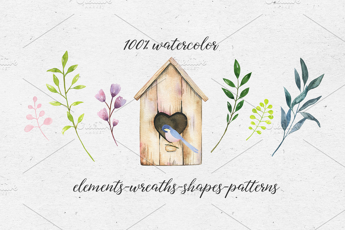 Birdhouse and spring leaves, a Decorative Illustration by Maria's little shop (Photo 2 of 7)