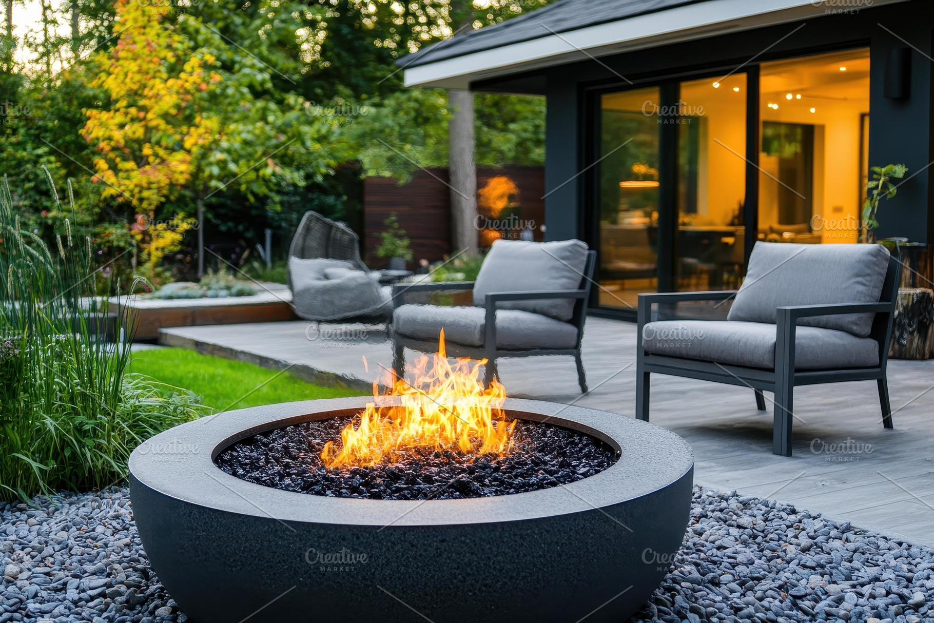 Relaxing evening by the modern fire, a Photo by Tanuart