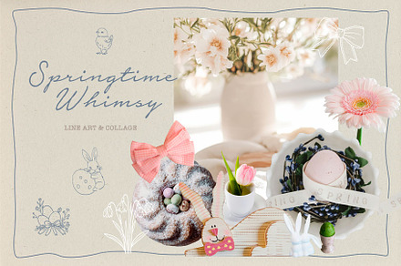 Springtime Whimsy Line art & Collage