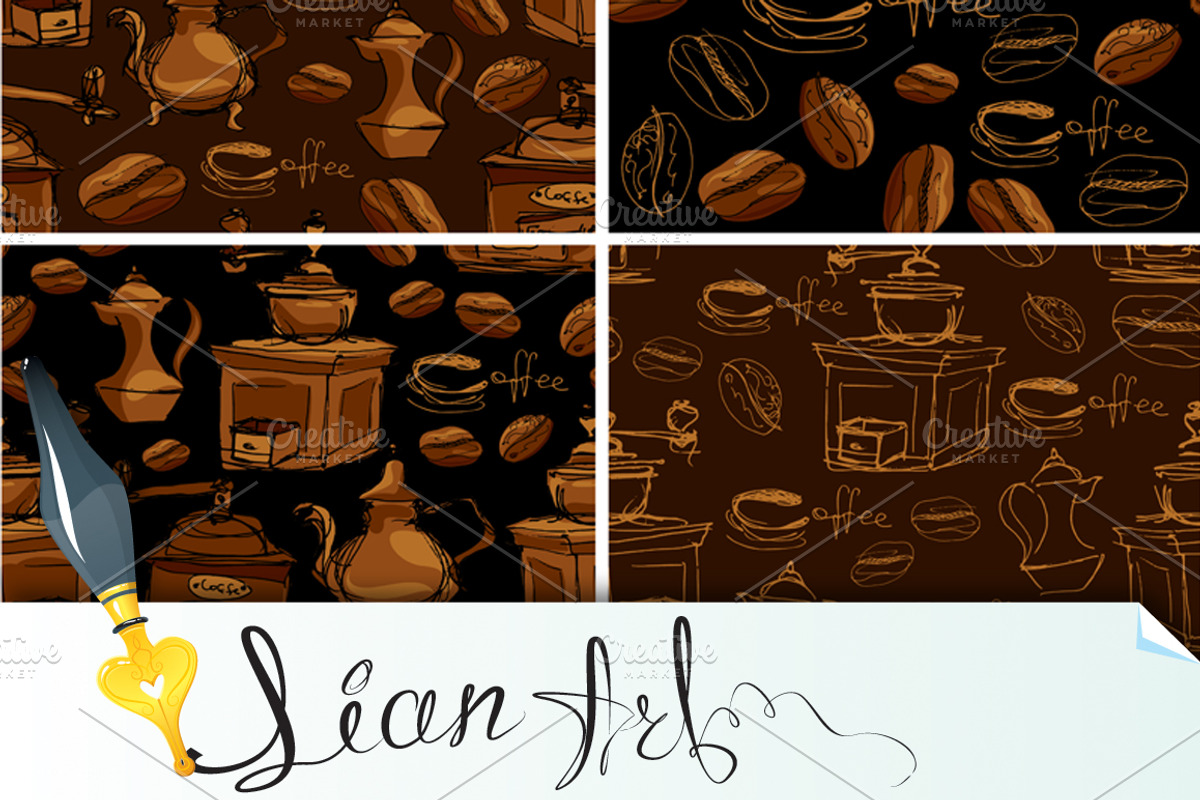 4 seamless patterns with coffee