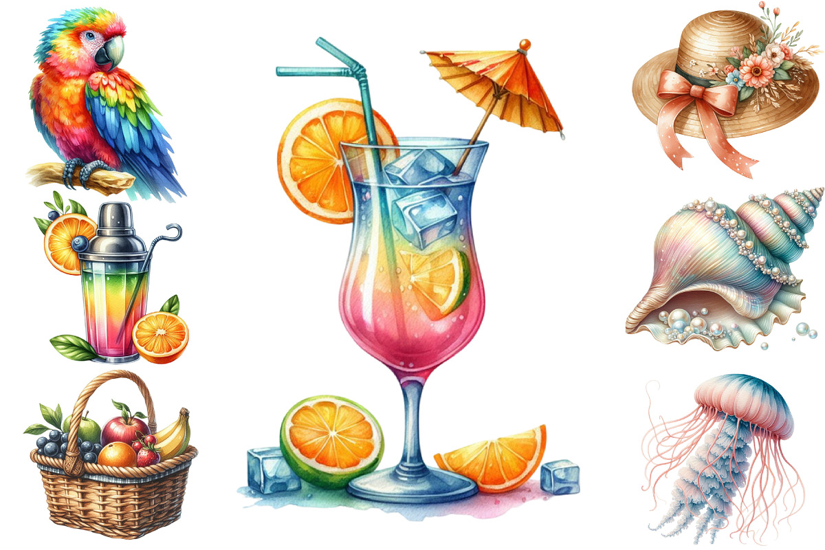 Watercolor Summer Party Clipart, an Illustration by Sublimation Artist (Photo 2 of 6)