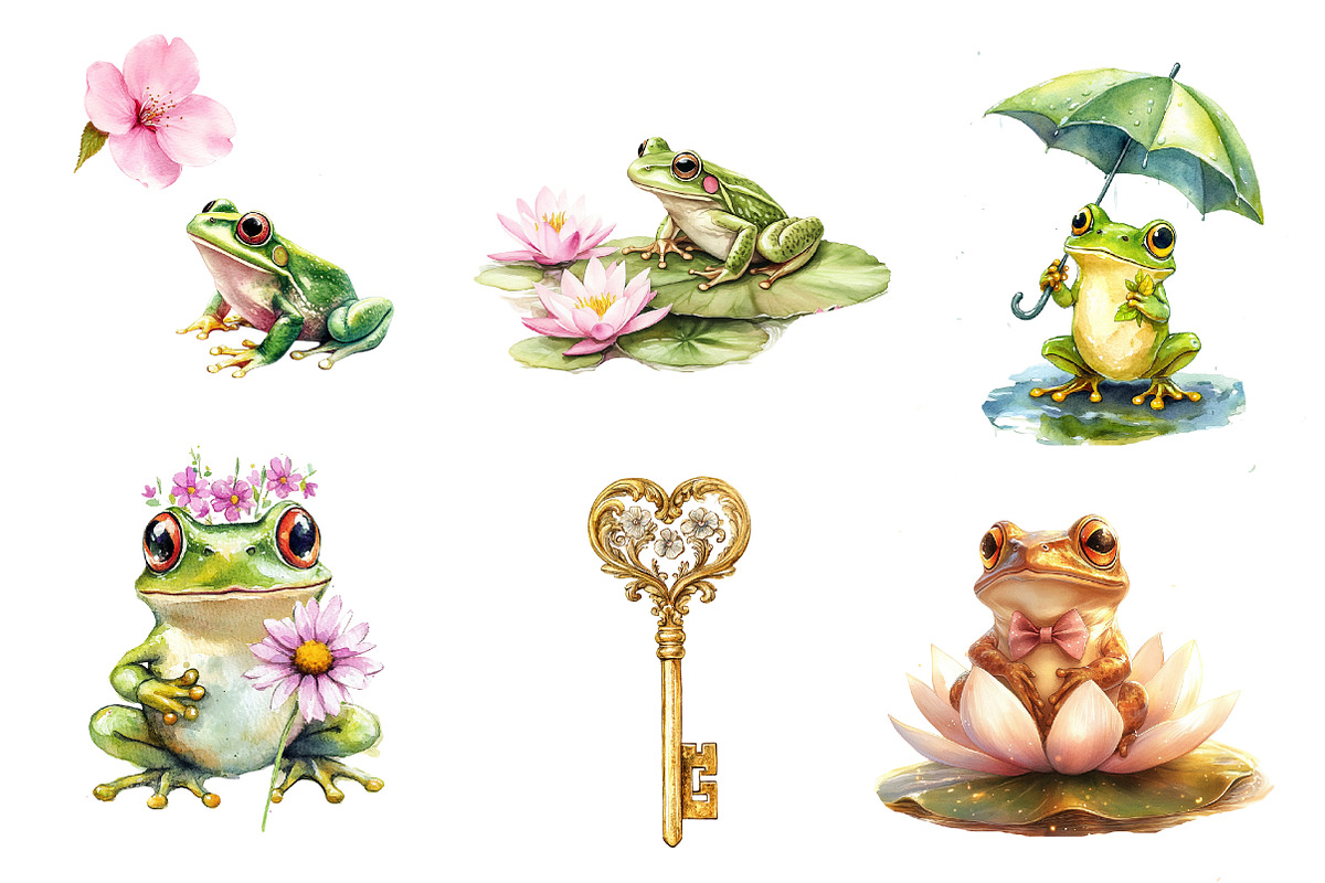Spring Frogs Watercolor Clipart, an Illustration by CreationArt (Photo 2 of 5)