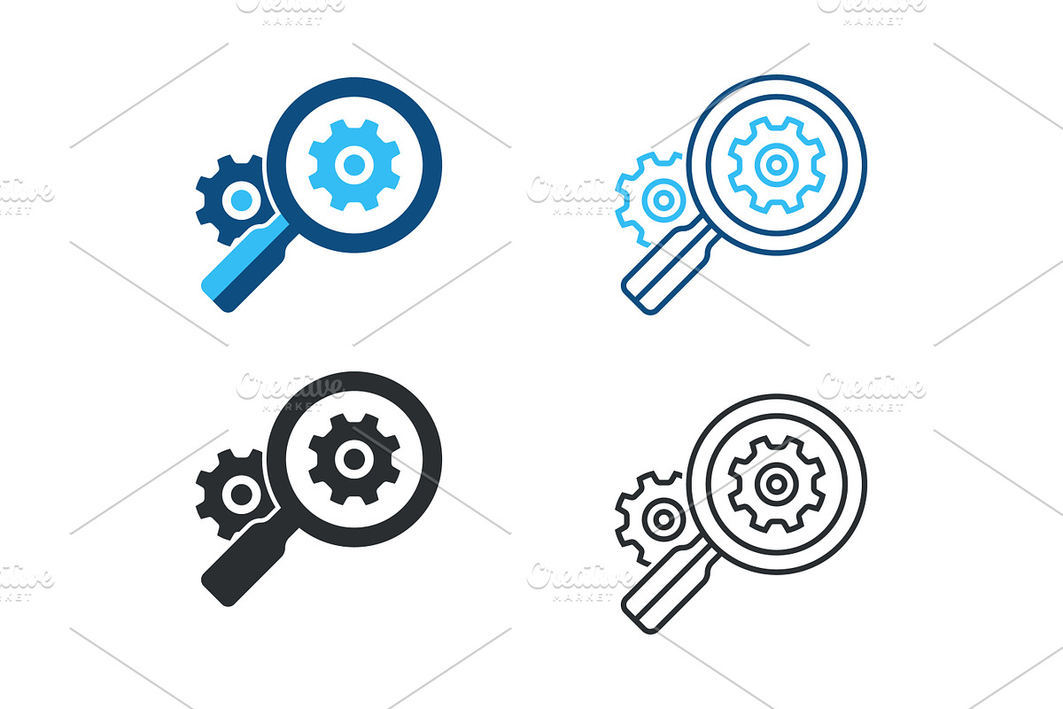 Gear magnifying glass icon set, a Solid Icon by Design Store (Photo 1 of 2)