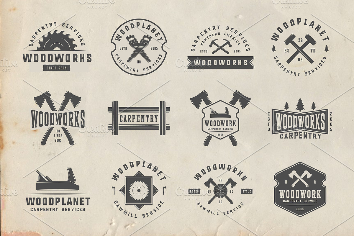 Vintage Carpentry Emblems part 2, a Branding & Logo Template by AkimD (Photo 4 of 10)