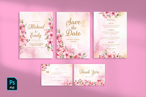Pink Flower Wedding Set Template, an Invitation Template by Lythcreative