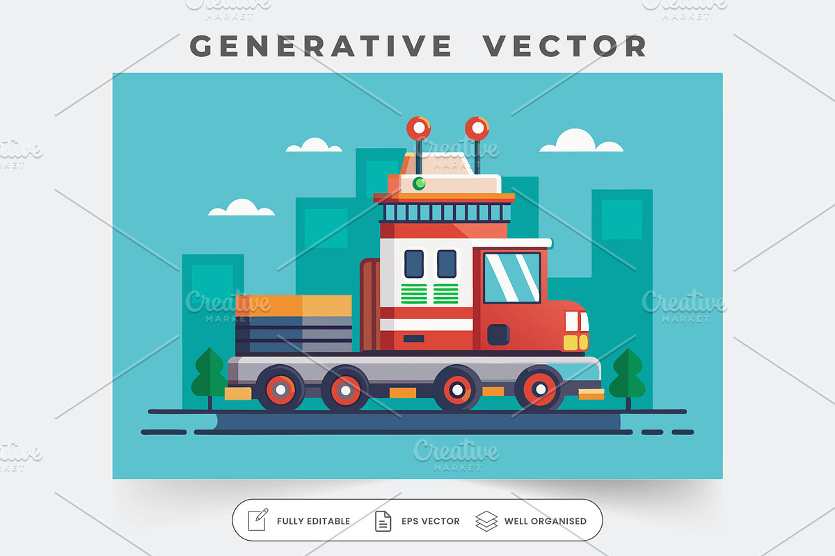 A vibrant delivery truck travels thr, a Graphic by Iftikhar Alam