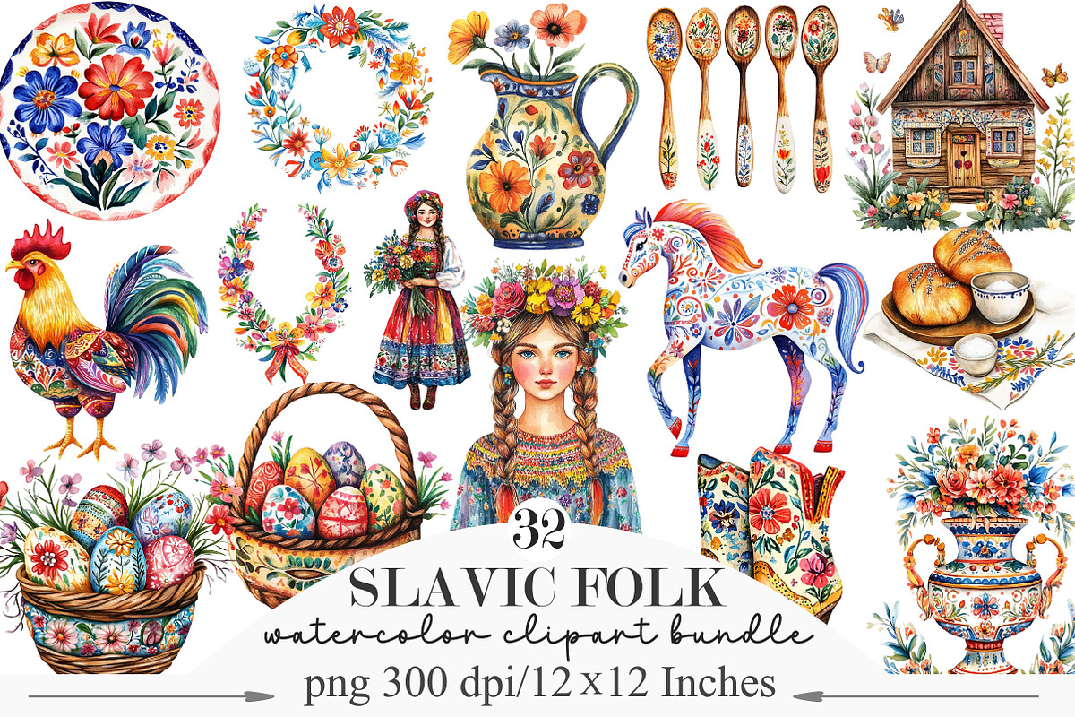 Watercolor Slavic Folk Clipart, an Illustration by Designking (Photo 1 of 5)