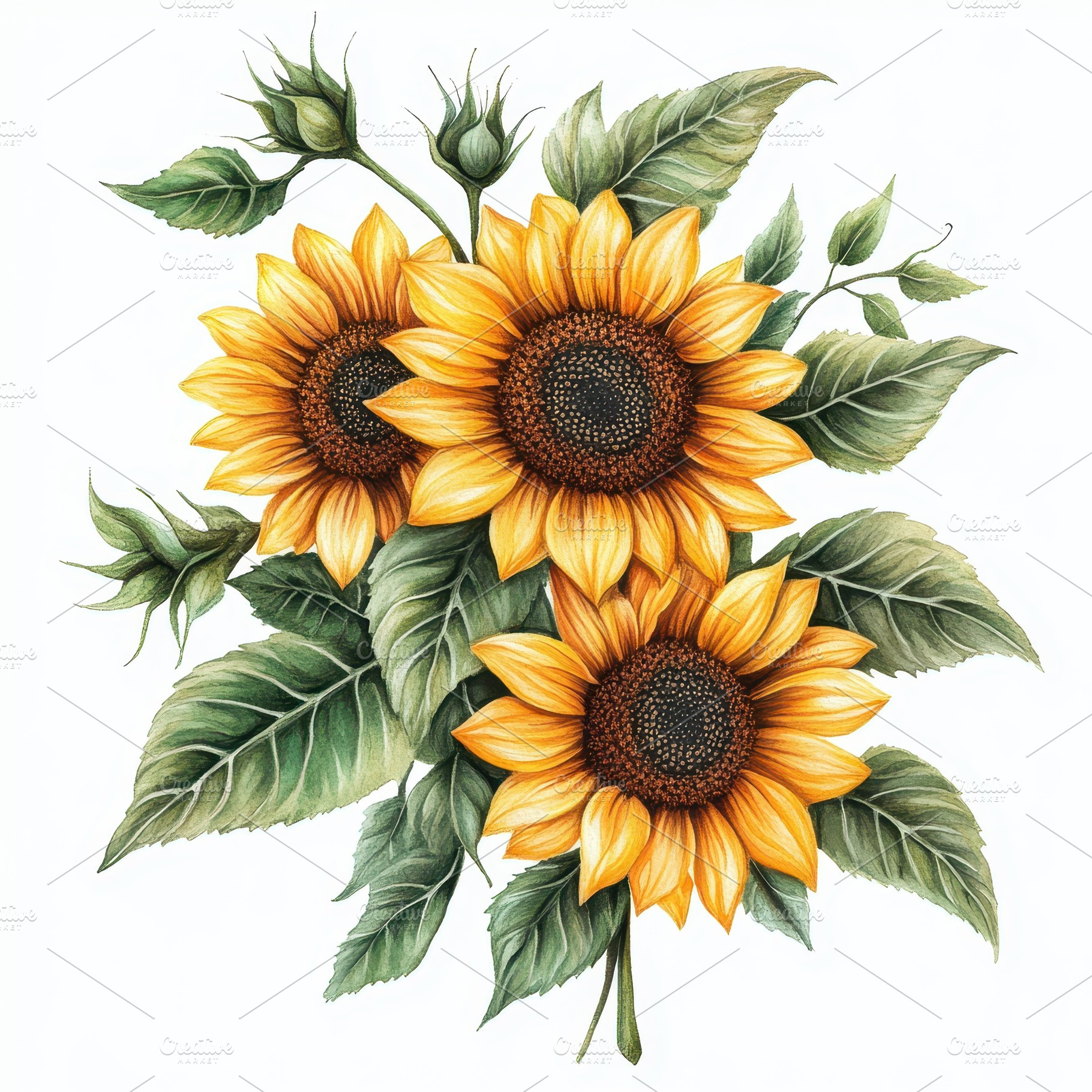 Sunflowers Watercolor Painting Botan, an Abstract Photo by Pixeness Studio