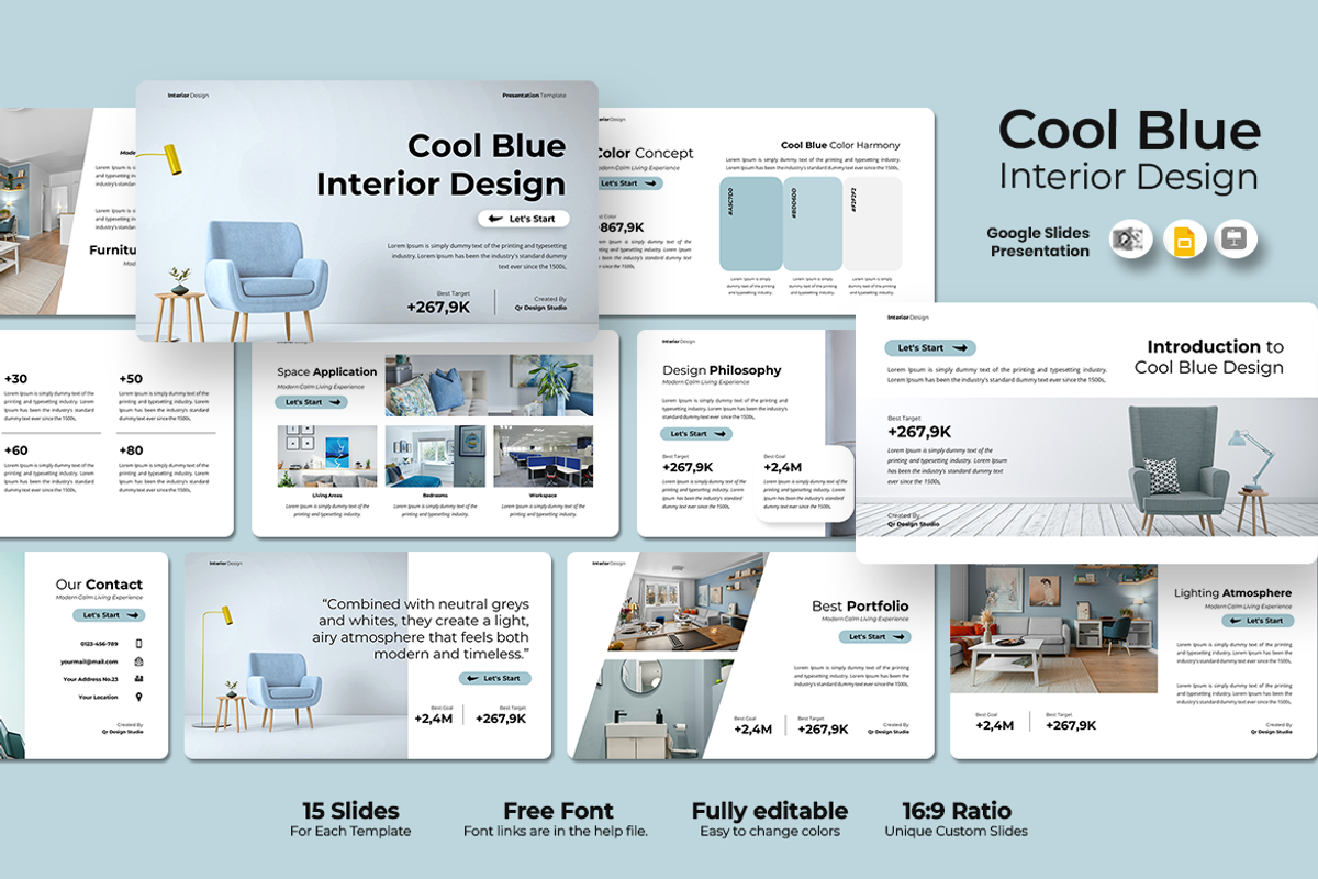 Blue Interior Design - Google Slides, a Presentation Template by QR Design Studio (Photo 1 of 3)