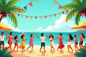 Design a joyful tropical island fest, a Photo by LOGOCREATIVE