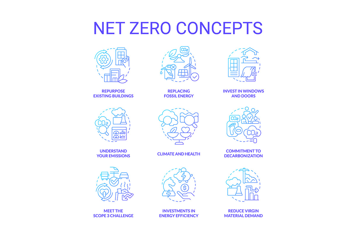 Net zero blue gradient concept icons, an Outline Icon by bsd studio ...