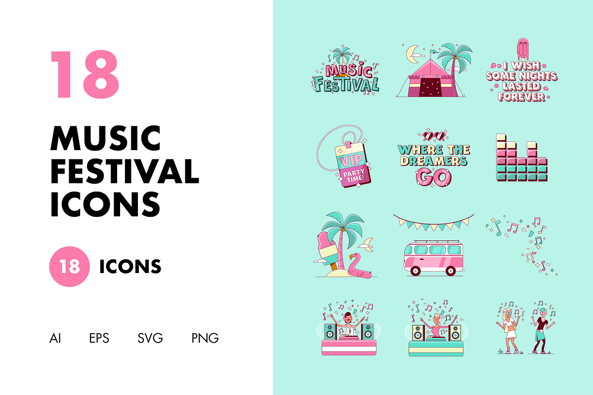 18 Music Festival Icons, an Illustration by Hello Mister Frank (Photo 1 of 4)