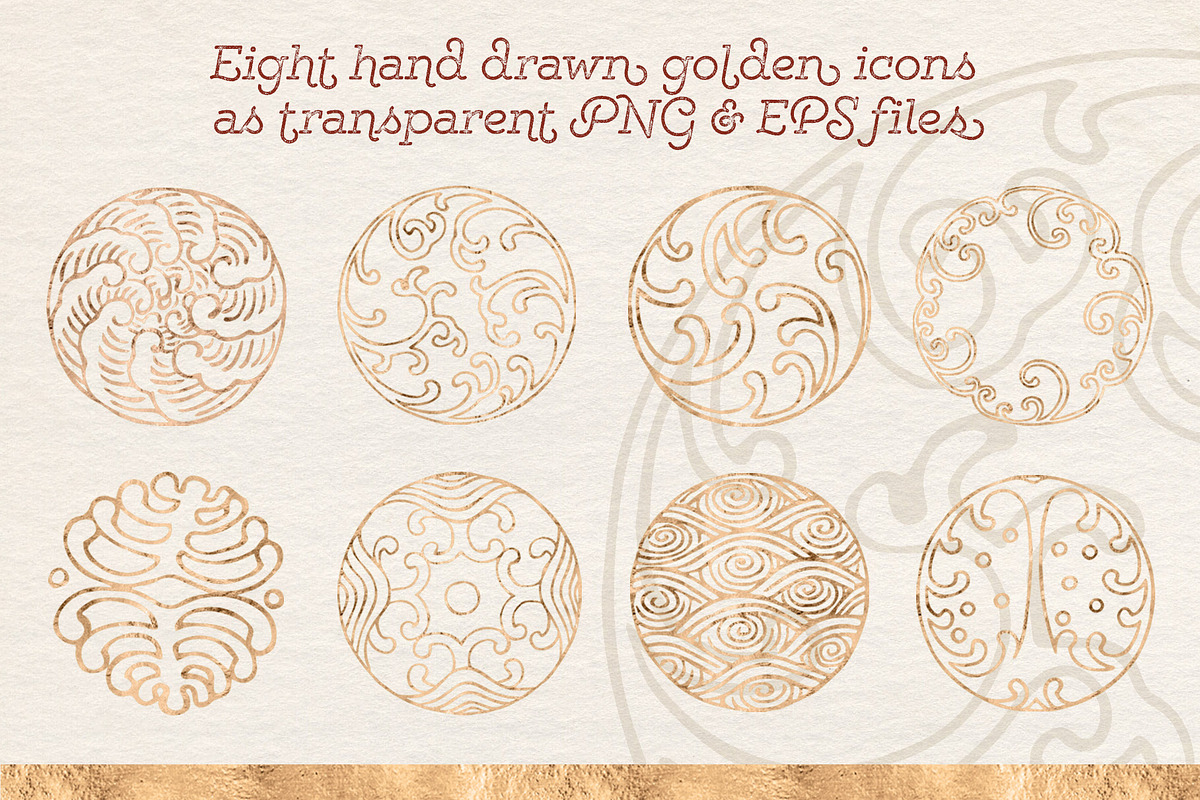 36 Japanese Wave & Gold Icons, a Pattern Graphic by Blixa 6 Studios (Photo 5 of 10)