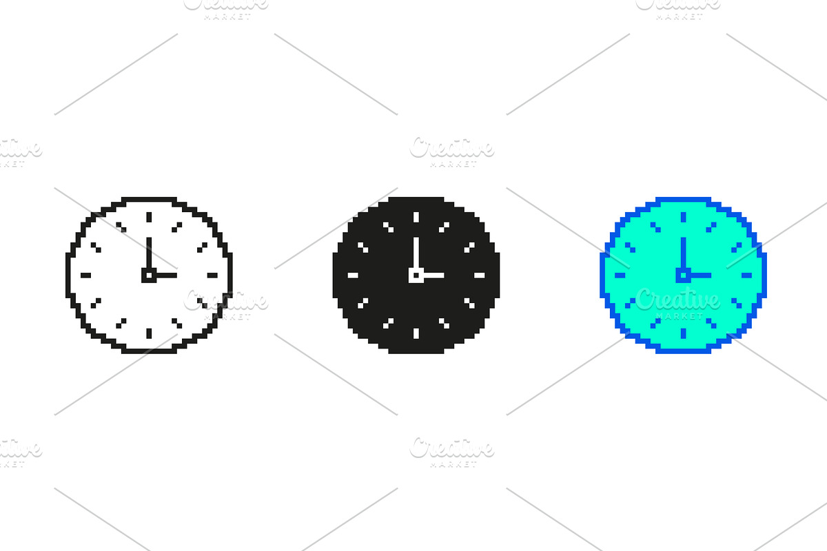 Clock Pixelated Icon Set, an Object Illustration by Gentle Studio