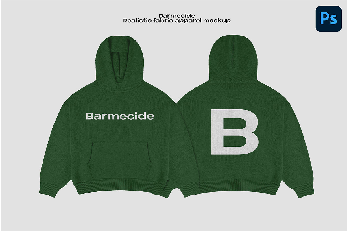 Knitted pullover hoodie mockup, a Hoody Mockup by Barmecide Mockup Studio (Photo 1 of 3)