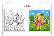 Spring Girl Activities Coloring Page, a Decorative Illustration by Ink Gallery (Thumbnail 6 of 8)