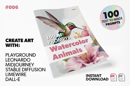 Ai Prompts #006 Watercolor Animals, a Wallpaper Graphic by amoncreate