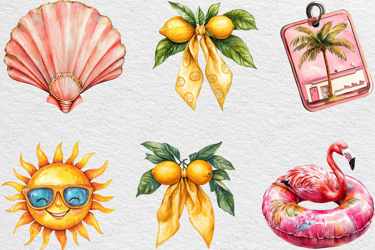 Watercolor Vintage Summer Clipart, an Illustration by Black Bird Studio (Photo 2 of 6)