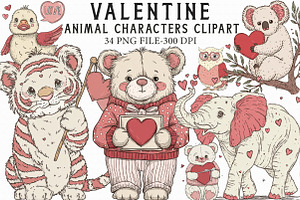 Valentine Animal Characters Clipart, an Illustration by Libby Wishes