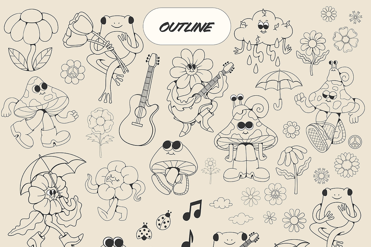 Retro Groovy Clipart Bundle, an Illustration by Anastasiya Klempach (Photo 4 of 12)