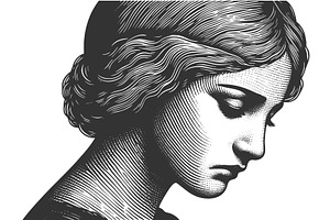 Melancholic woman engraving vector, a Person Illustration by AlexArt