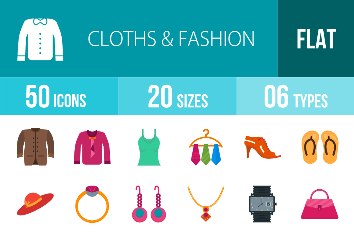 50 Clothes & Fashion Flat Multicolor