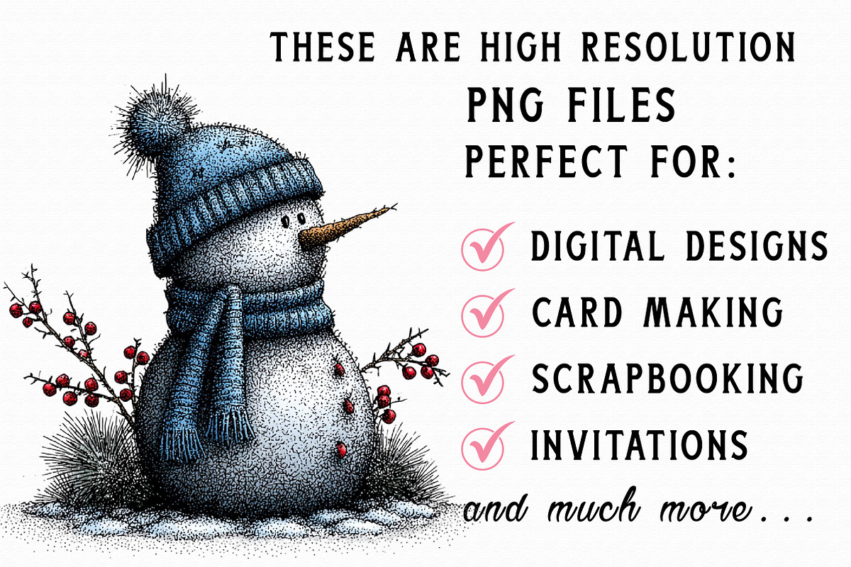 Whimsical Christmas Snowman Clipart, an Illustration by Libby Wishes (Photo 2 of 7)