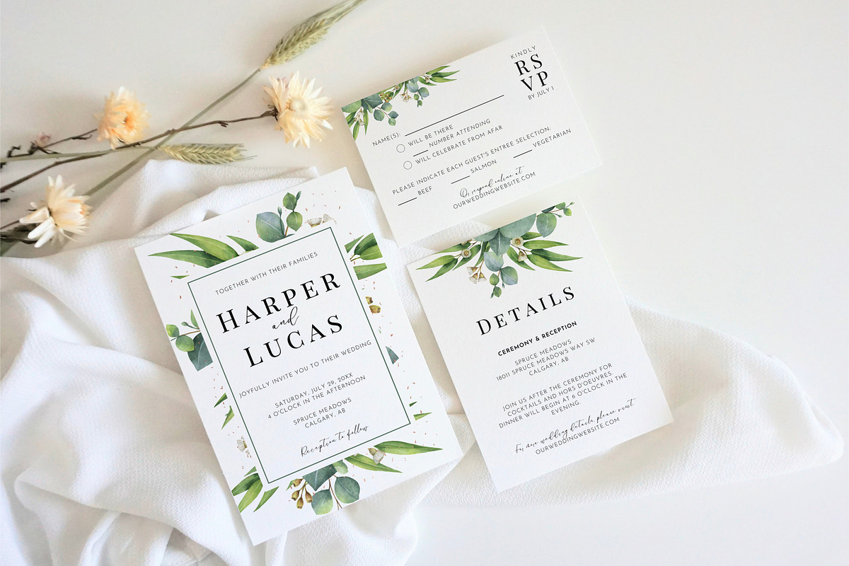 Eucalyptus Wedding Invite Template, an Invitation Template by Cottontail Paper Shop (Photo 1 of 7)