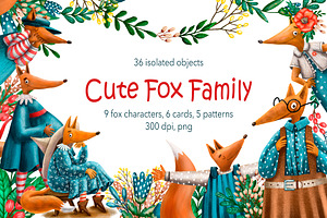 Cute Fox Family - Clip Art Set