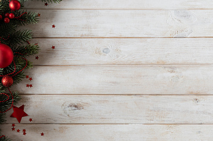 Christmas concept - background with fir tree and decor, a Holiday Photo by NaumenkoOS