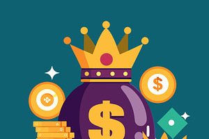 Money bag with crown and coins, a Finance Illustration by SouravDesign