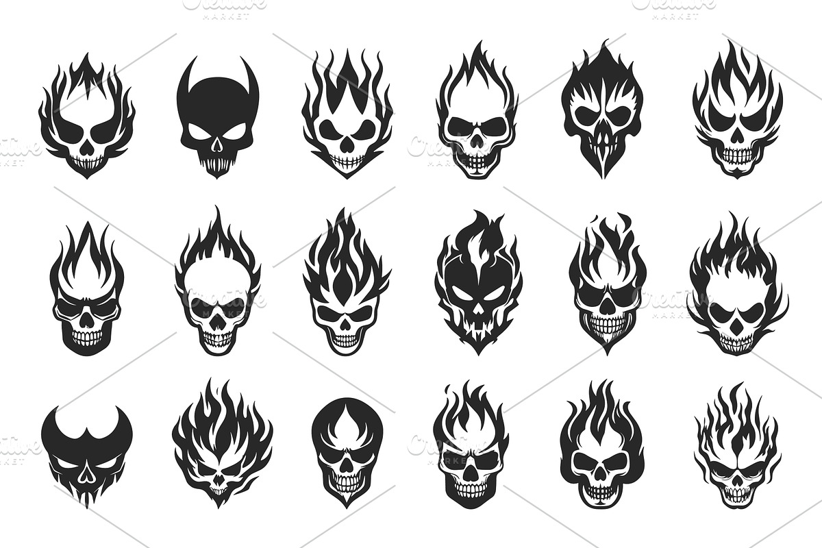 Dark knight skull with fire logo, an Object Illustration by Valerie Bodnar