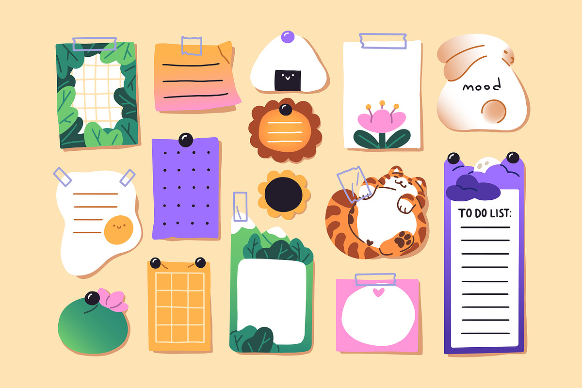 Cute paper stickers, notes set, a Decorative Illustration by PaperTrident (Photo 1 of 3)