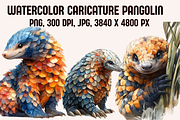 Watercolor Caricature Pangolins, an Animal Illustration by PrintHaven Designs (Thumbnail 1 of 8)