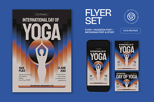 Black Bold Day of Yoga Flyer Set, a Flyer Template by graphicook