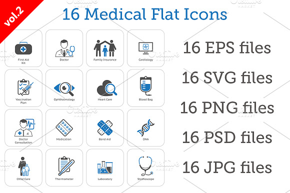 16 Medical Flat Icons Set Vol. 2