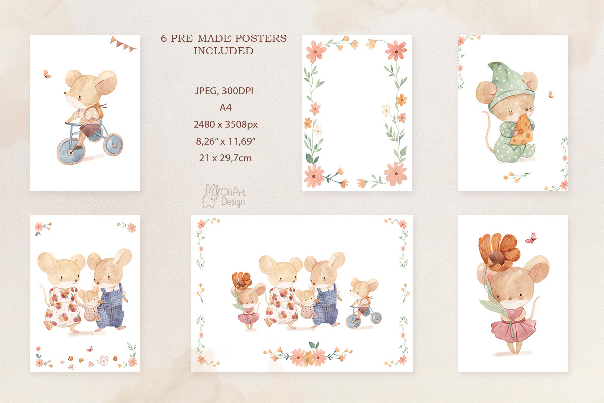 MOUSE FAMILY. Watercolor clipart, an Animal Illustration by OlliArtDesign (Photo 4 of 8)