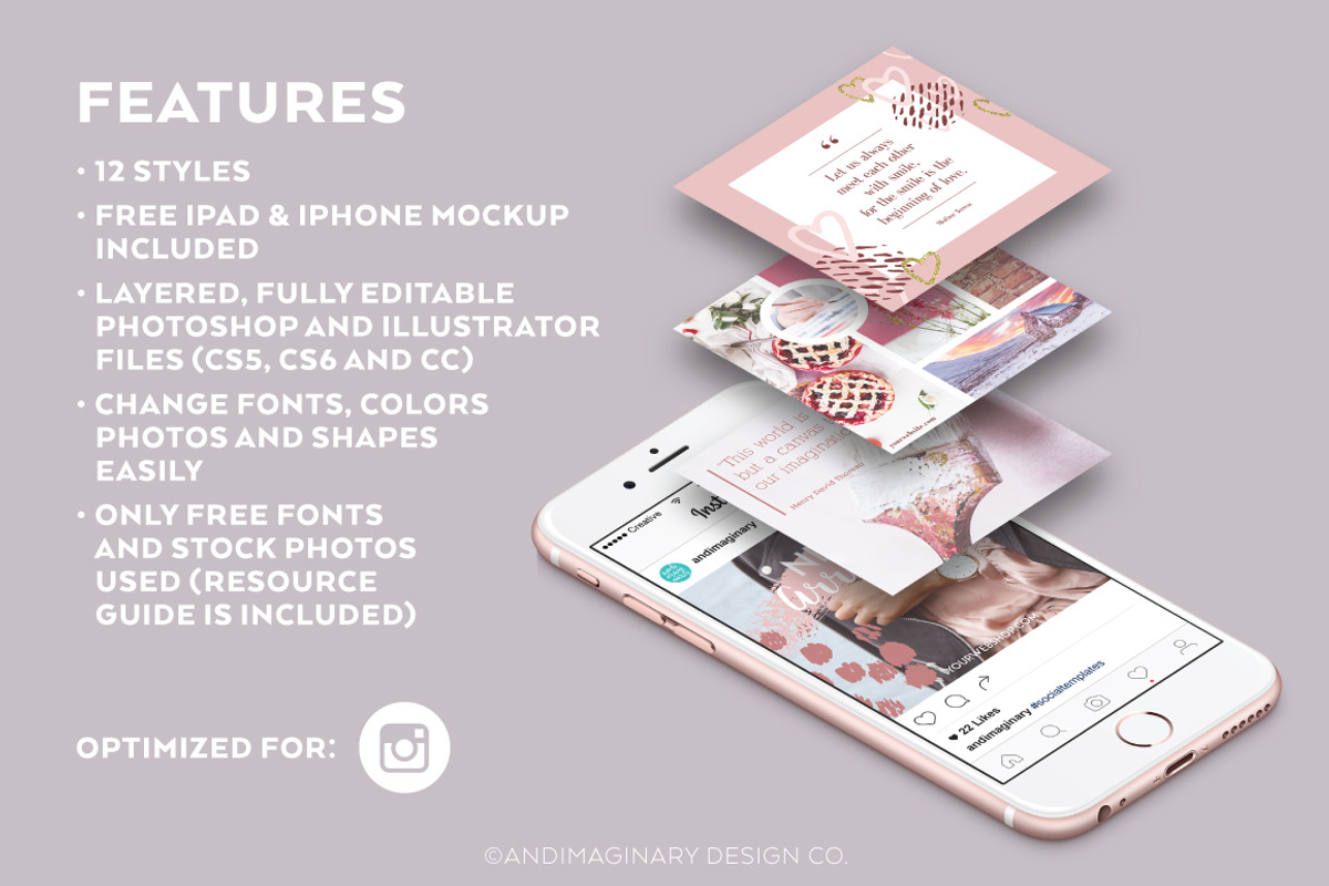 Dusty Pink INSTAGRAM BANNER Pack, a Social Media Template by Andimaginary Creative Co. (Photo 2 of 4)