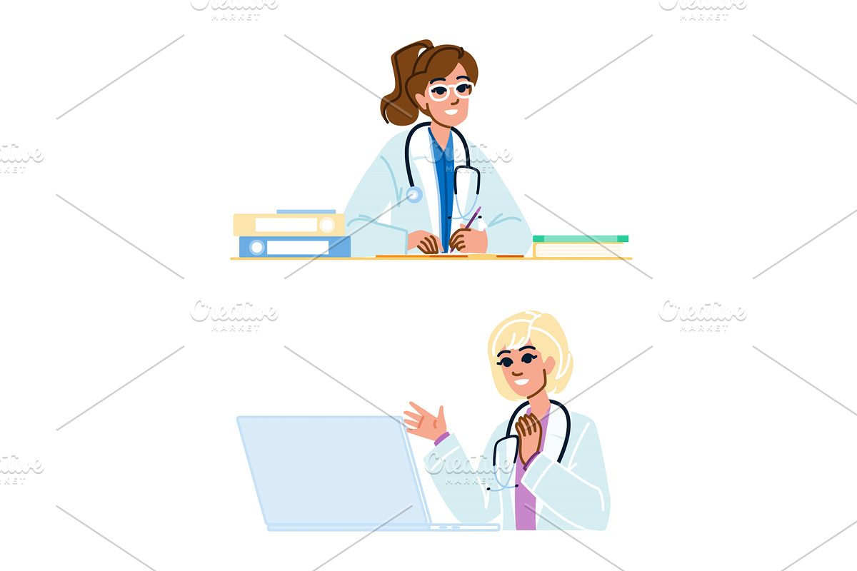 Female doctors working, writing, a Healthcare Illustration by pikepicture