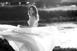 bride against the background of a yellow sunset, a Person Photo by Weddings, People, Travel