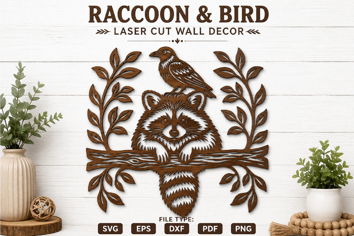 Raccoon & Bird Laser Cut Wall Decor, an Object Graphic by Rose Art (Photo 2 of 3)