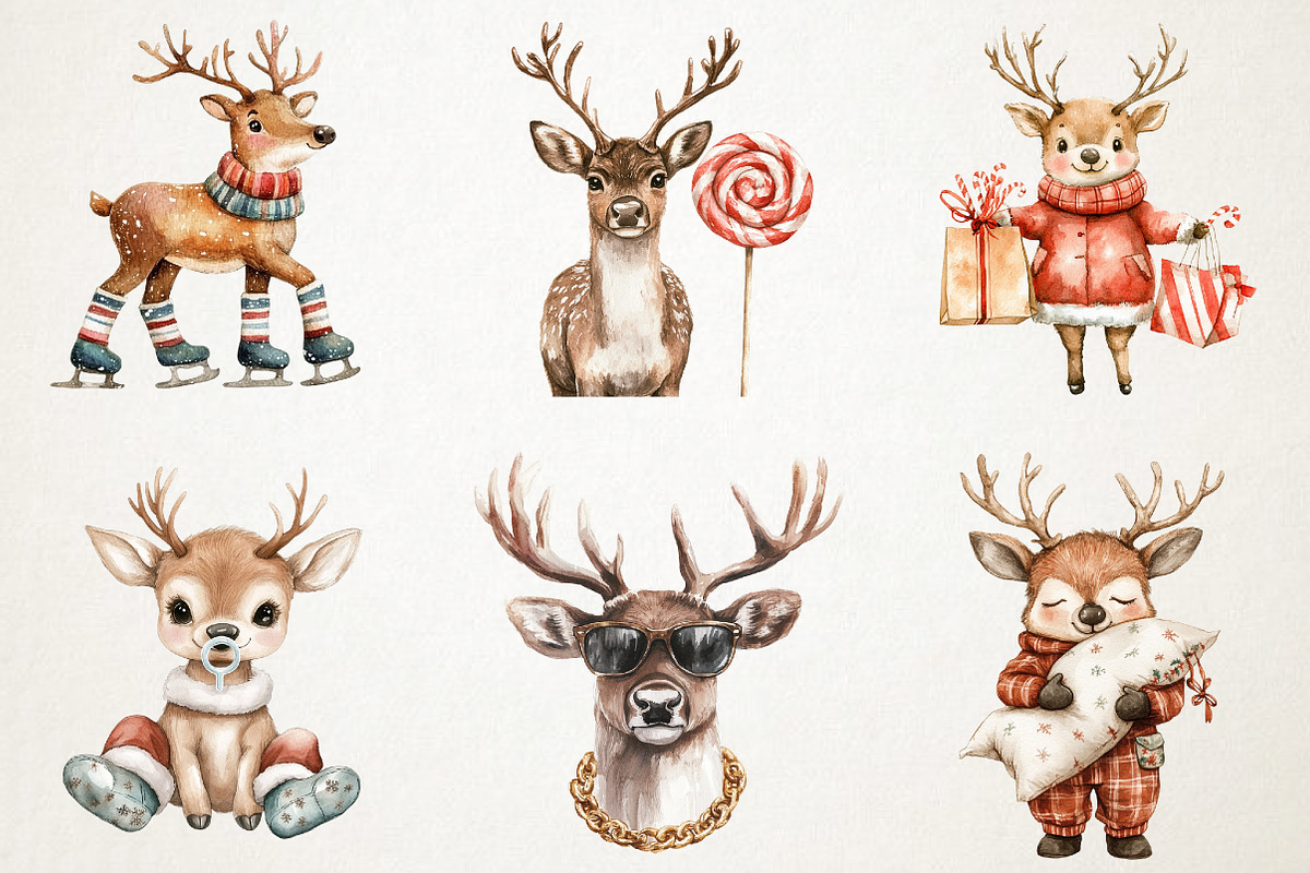 Quirky Christmas Reindeer Clip Arts, an Illustration by RobertsArt (Photo 6 of 7)