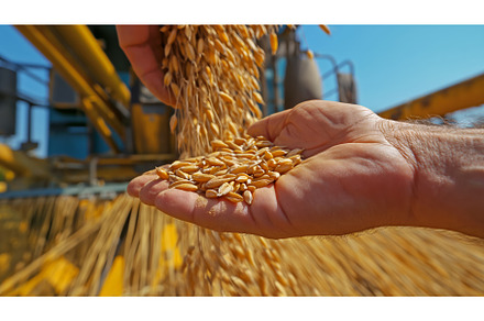 Hand Holding Grain in Front of, an Industrial Photo by CREATIVEDEF